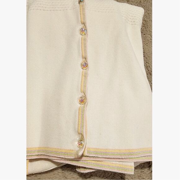 Escada Cardigan Knit Sweater Jewel Buttons Light Pastel Trim Viscose Blend, Sz L - Picture 11 of 11